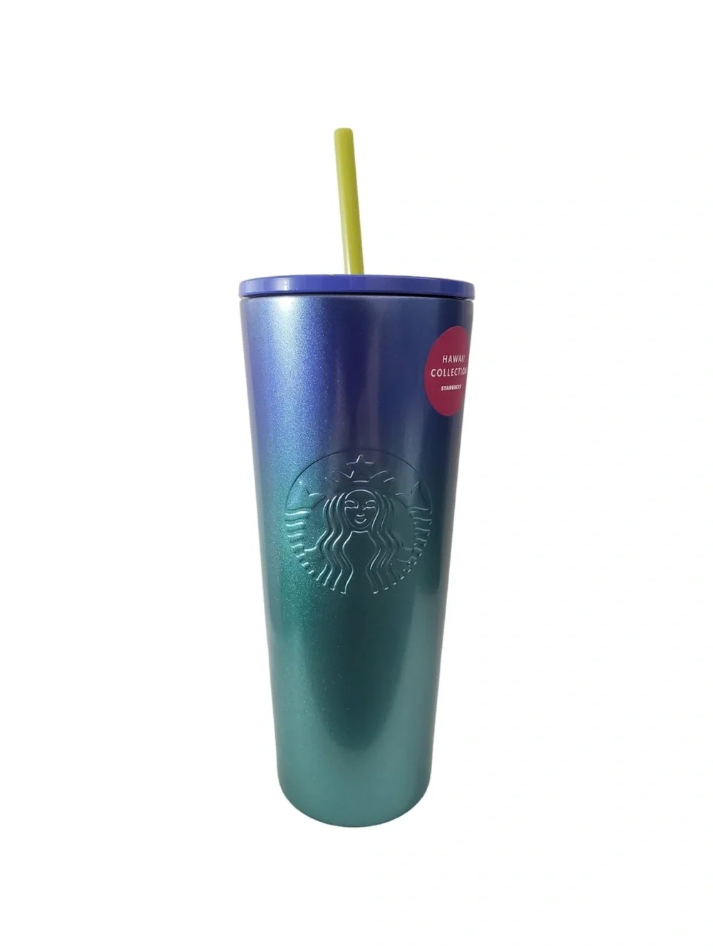 STARBUCKS Hawaii Collection Stainless Steel Blue Ombre Tropical Cold Cup 24oz
